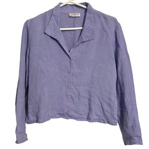 Vintage Periwinkle Blue 100% Linen Button Front Collared Shirt J Marco MD
